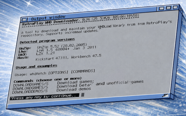 Screenshot of WHDFetch running on AmigaOS