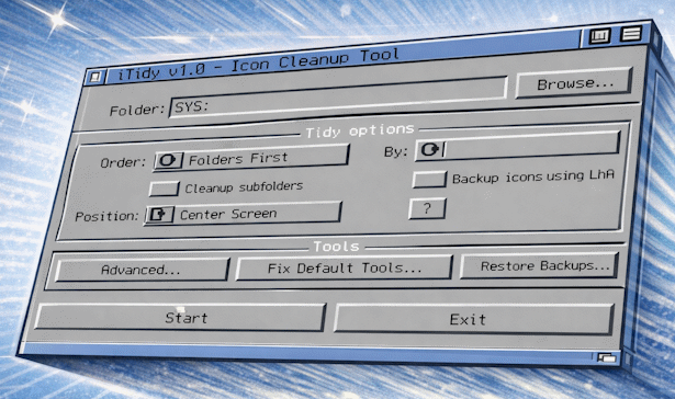 Screenshot of iTidy 1.0 running on Workbench